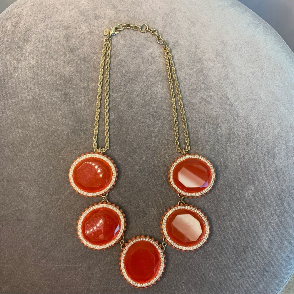 Banana Republic orange red round rhinestone acrylic statement necklace